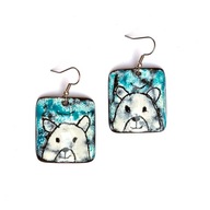 Zakopiańskie misie. Kolczyki z miedzi, prawdziwa emalia jubilerska.