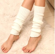 Dzianinowe ocieplacze na nogi BIALE podkolanowki na jesien/zime uniwersalne
