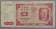 100 złote z 1948 roku seria FZ , bez ramki , ŁADNE , z wczesnego PRL-u