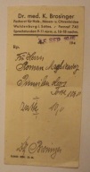Stara RECEPTA - NIEMCY 1945 - Waldenburg i. Schles - Dr. med. K. Brosinger