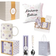 DUŻY ZESTAW PREZENTOWY DLA BABCI Z GRAWEREM - PODUSZKA, KUBEK, HERBATA