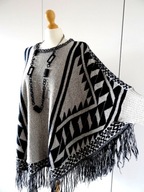 RESERVED SWETER PONCHO M/L SZARO-CZARNY