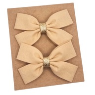 Spinki do włosów dla dziewczynki kokardki jasny brąz i złoto