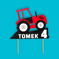 Topper / dekoracja na tort MEGA TRAKTOR CIĄGNIK czerwony WYBIERZ IMIE WIEK