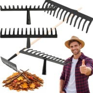 GRABIE OGRODOWE METALOWE 14T ZĘBÓW DREWNIANY TRZONEK DO LIŚCI TRAWY GRABKI