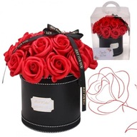 BUKIET ZAPACHOWYCH KWIATÓW MYDLANYCH FLOWER BOX CZERWONE RÓŻE PREZENT NOWOŚ