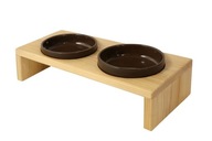 Miski 2×1 l ceramiczne podstawa drewniana zestaw podstawka