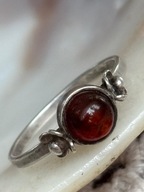 Pierścionek PRL obrączka stary srebrny bursztyn naturalny kwiatki