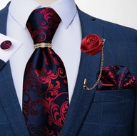 Krawat poszetka spinki broszka obrączka zestaw komplet granatowy czerwony