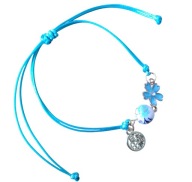 Bransoletka sznurkowa z kwiatem wiśni i ceramicznym koralikiem