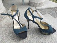 BOURBON nr 40 wygodne turkusowe sandały na platformie skóra nowe