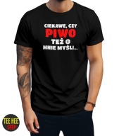 KOSZULKA ŚMIESZNA CIEKAWE CZY PIWO TEŻ O MNIE MYŚLI CZARNA S