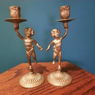 Vintage, Piękne mosiężne świeczniki, aniołki