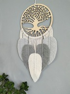 Łapacz snów drzewo życia szary Makrama listki Boho