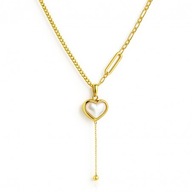 NASZYJNIK STAL SZLACHETNA POZŁACANA 14K ZŁOTEM, PERŁOWE SERCE
