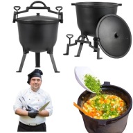 KOCIOŁEK ŻELIWNY GARNEK WĘGIERSKI STOJĄCY MYŚLIWSKI NA GRILL Z POKRYWĄ 10L