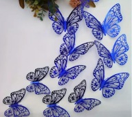 Niebieskie Motyle 3D Ażurowe Granatowe Naklejki Błyszczące 12 szt Topper