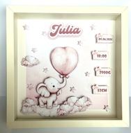 Metryczka 3D w ramce – personalizowany shadowbox dla dziecka | chrzest