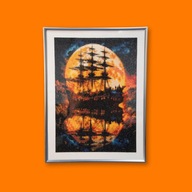 OBRAZEK MOZAIKA DIAMENTOWA - STATEK O ZACHODZIE SŁOŃCA