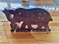 rzeźbiony wieszak na klucze słoń drewno i mosiądz