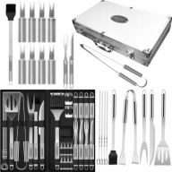 PRZYBORY ZESTAW AKCESORIA SZTUĆCE DO GRILLA ZE STALI NIERDZEWNEJ WALIZKA