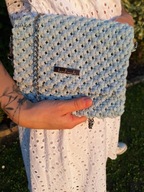 Błękitna torebka na łańcuszku pleciona makrama handmade