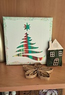 Dekoracja świąteczna ręcznie wykonana akrylami Płótno Prezent świąteczny