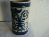 STARY CERAMICZNY KUFEL Z KOBALTOWYM ORNAMENTEM