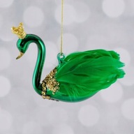 Bombka łabędź z piórami świąteczna ptak szklana zawieszka glamour home &you