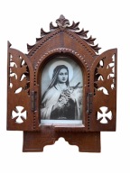 Przedwojenna Rzeźbiona Kapliczka Tryptyk Św. Teresa z Lisieux