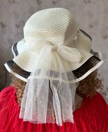 KAPELUSZ DAMSKI TIULOWY PERŁY PERŁAMI PEREŁKI PEREŁKAMI VINTAGE PLECIONY