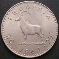 Rodezja 2,5 shilling 1964 - Elżbieta II - kozioł - antylopa - stan 1/2