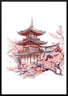 A2 PLAKAT JAPONIA KRAJ KWITNĄCEJ WIŚNI SAKURA DOM JAPOŃSKI ODCIENIE RÓŻU