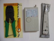 Tester kabli sieciowych RJ-45,RJ-11,USB,BNC, Zaciskarka,Nóż (ZESTAW)