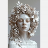 Kobieta kwiaty rzeźba gips głowa biały ceramika obraz na płótnie 55x80 art