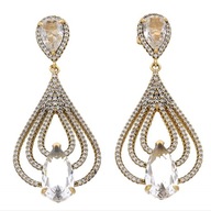 63565 KOLCZYKI 18K POZŁACANE 49/21 MM łezki z kryształami i cyrkoniami