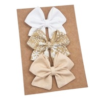 Spinki do włosów dla dziewczynki kokardki 3 szt biała beżowa kwiatuszki