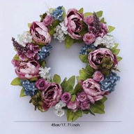 Sztuczny wieniec 45cm z kwiatów piwonii Wiosna Lato letni fioletowy piwonia