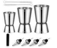 ZESTAW BARMAŃSKI 3X JIGGER STAL NIERDZEWNA + NALEWAKI + SZCZOTKI BAROWE
