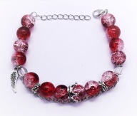 Elegancka Bransoletka z Czerwonych Koralików Crackle – Zawieszka Skrzydło