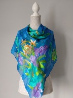 Piękny jedwabna apaszka chustka w bajeczne kolory 84cmx84cm