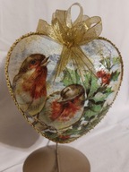 Bombka serce ręcznie zdobiona 15 CM decoupage SD13 ptaszki