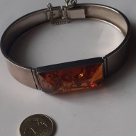 Vintage*srebrna bransoletka z bursztynem, srebro 925- uszkodzona