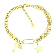 49919 Bransoletka złota stal chirurgiczna gwiazdka kluczyk serce