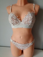 Śliczny komplet bikini ażurowy haft w kolorze ecru