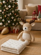 KOCYK DZIECIĘCY Z PRZYTULANKĄ W MOTYWIE ŚWIĄTECZNYM RENIFER PLUSZAK + KOC