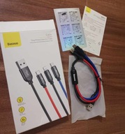 BASEUS MOCNY KABEL USB PRZEWÓD 3W1 DO IPHONE MICRO TYP-C USB-C 3.5A 30CM