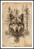 A2 PLAKAT RYSUNEK SZKIC VINTAGE RETRO WILK WILCZYCA PLAKAT Z WILKIEM