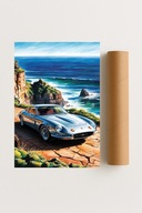 Plakat bez ramy 21x30 cm Auto na klifie z widokiem na ocean