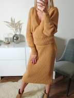 Dzianinowy komplet spódnica midi + sweter camel